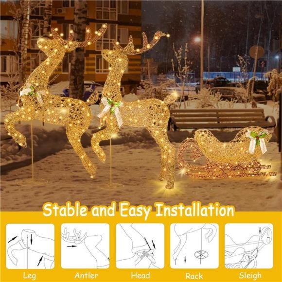6FT Christmas Reindeer & Sleigh, Lighted Reindeer with Warm White LEDs - Picture 4 of 6